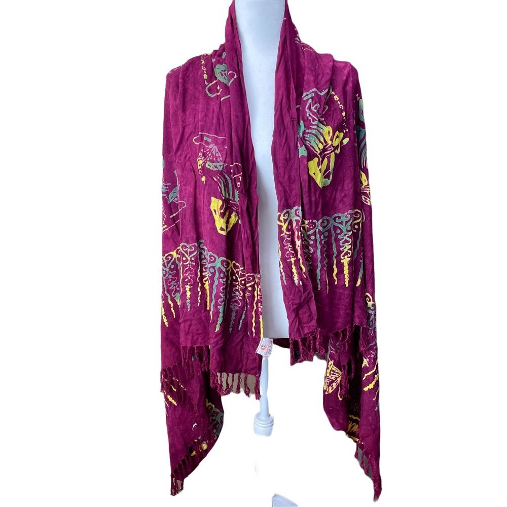 Pineapple Moon Hula Girl Indonesian Made Scarf Wrap Purple Coastal Tropical